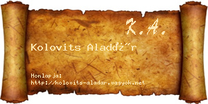 Kolovits Aladár névjegykártya